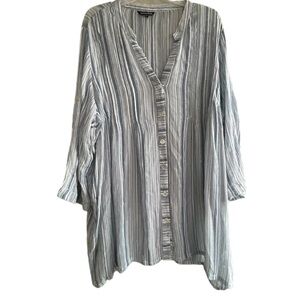 Club Z Collection 3X Women's Blue White Rayon Swimsuit Cover-up Shirt Top.